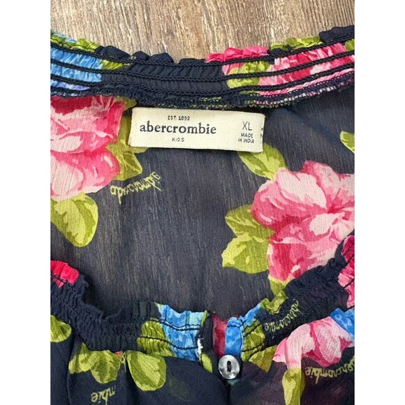 Abercrombie Kids Floral Ruffle Sheer Stretch Blouse Size XL Preppy Cute Summer - Picture 5 of 9